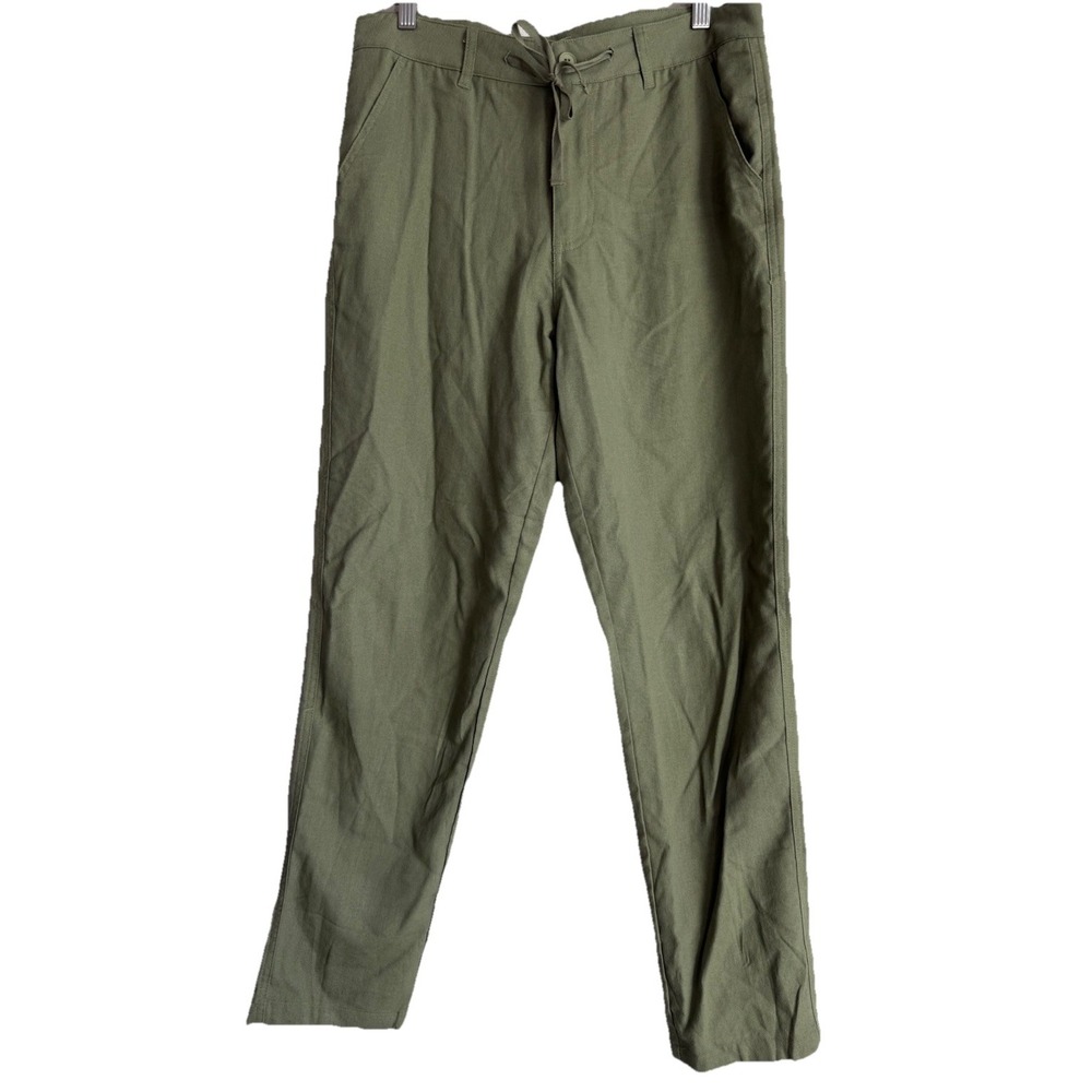 Willit‎ Mens 31x30 Linen Blend Pants Olive Green Drawstring Waist Beach Casual
